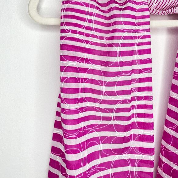Coach Pink and White Striped Signature Logo C Cotton Raw Cut Lightweight Scarf - Picture 3 of 8